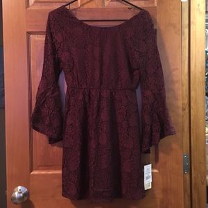 Plum lace dress with long sleeves